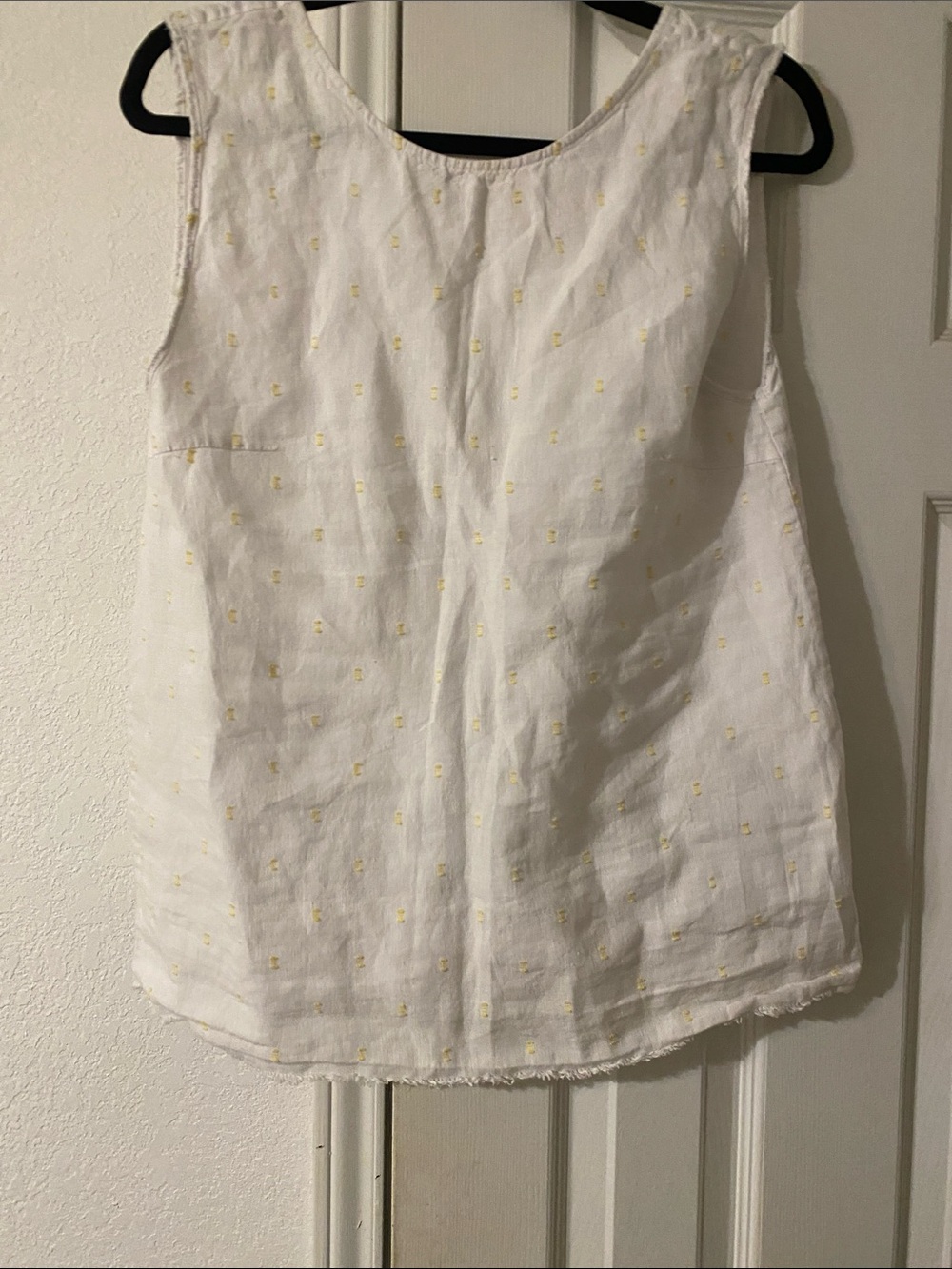 Girls White Sleeveless Tank Top with Yellow Dot Embroidery